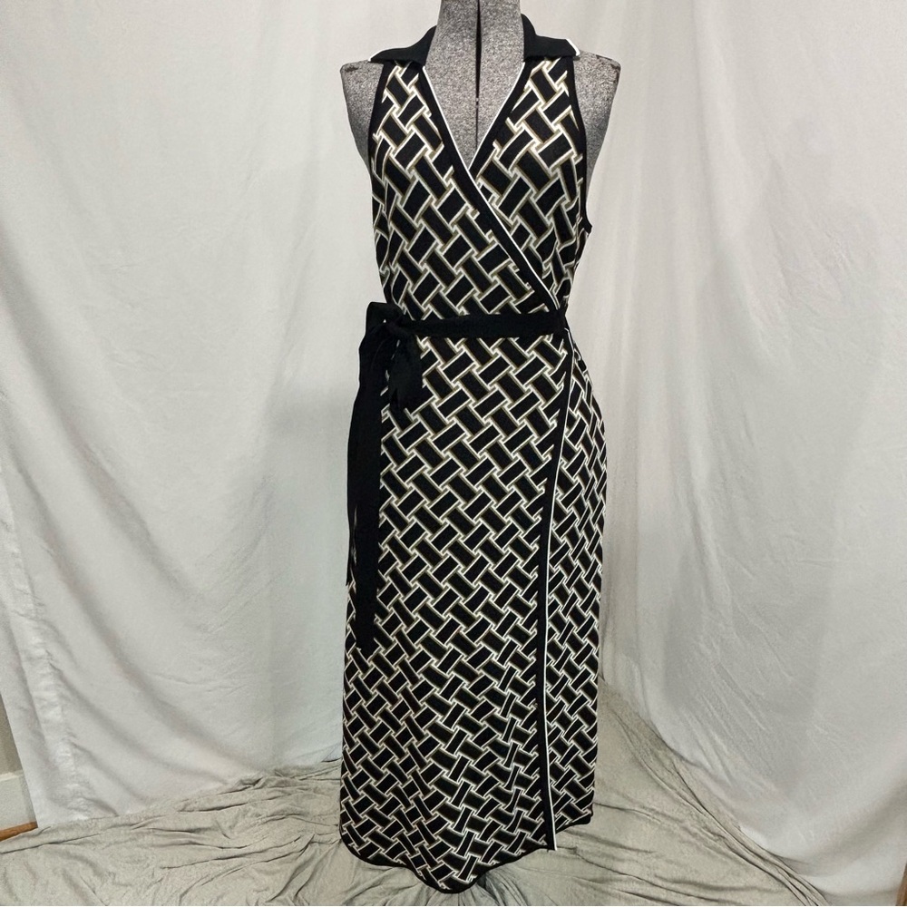 Diane Von Furstenberg Black and White Geometric Wrap Dress